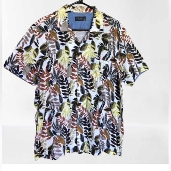 Men's Tropical Leaf Print Cotton Short Sleeve Button Up Shirt XL - Picture 1 of 10